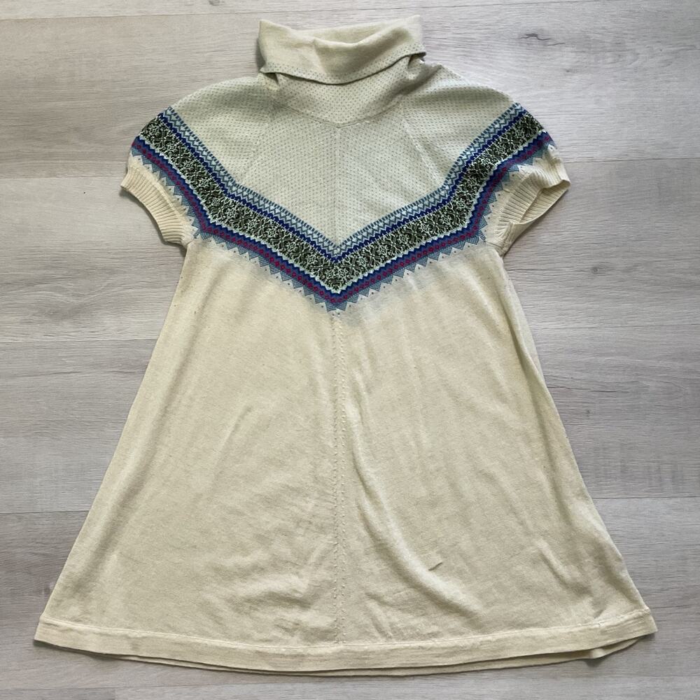 Free People Womens TurtleNeck A Line Wool Blend Fair Isle Print Beige Medium